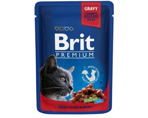 Влажный корм для кошек Cat Beef Stew and Peas рагу говядина с горохом пауч 100 г Brit Premium